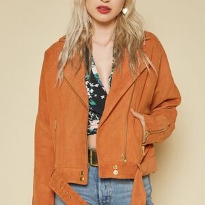 Free People Drapey Suede Moto Jacket - Warm Brown- NWOT